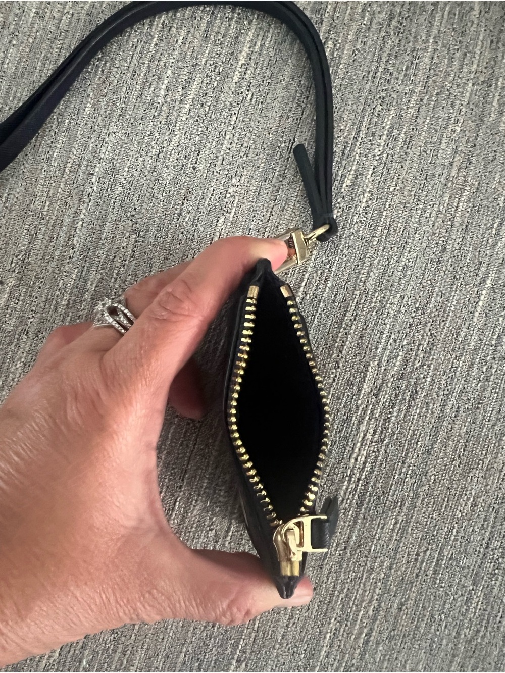 Tory Burch Black Leather ID Cardholder with Gold Logo Lanyard - Picture 5 of 5